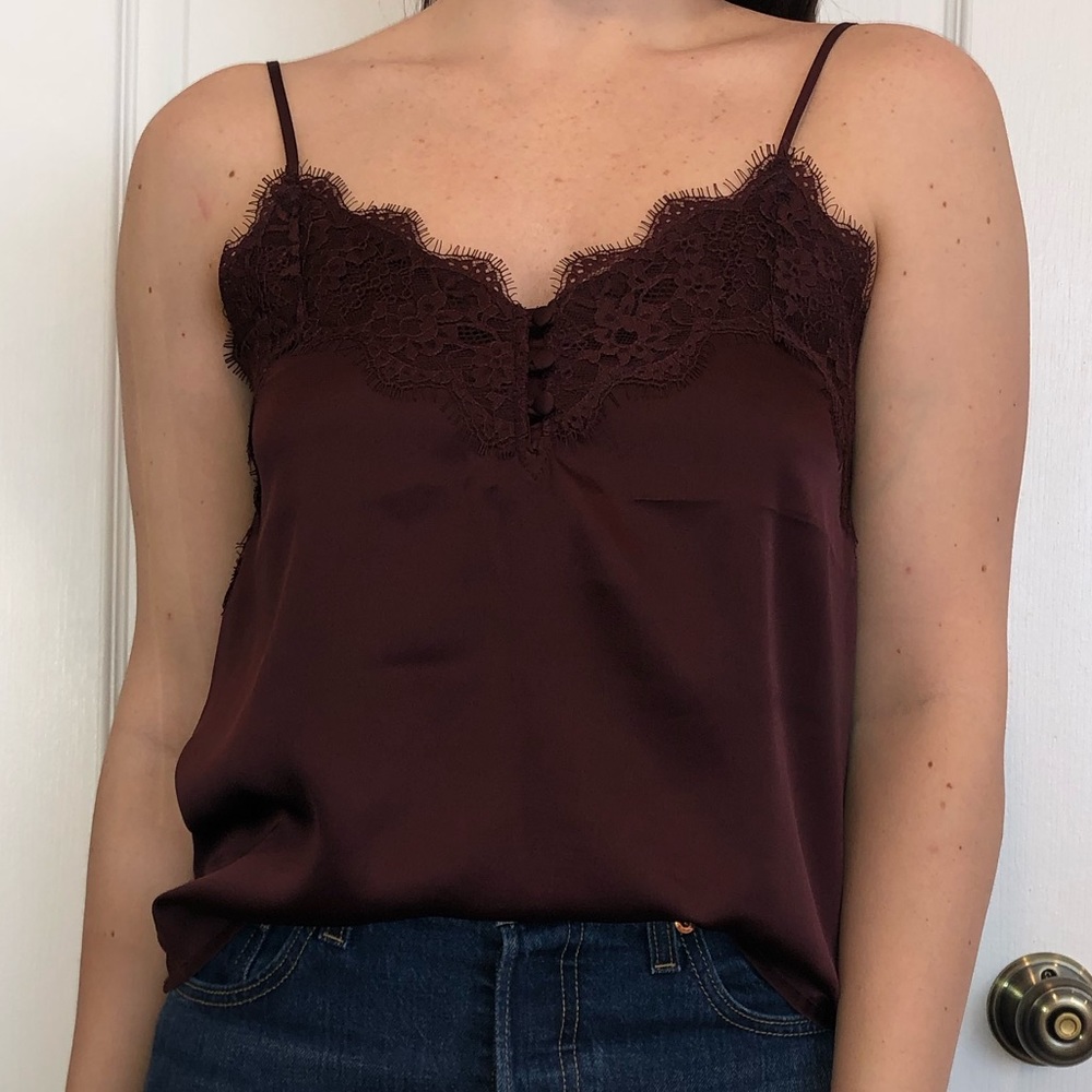 Abercrombie silky lace-trim camisole, oxblood S